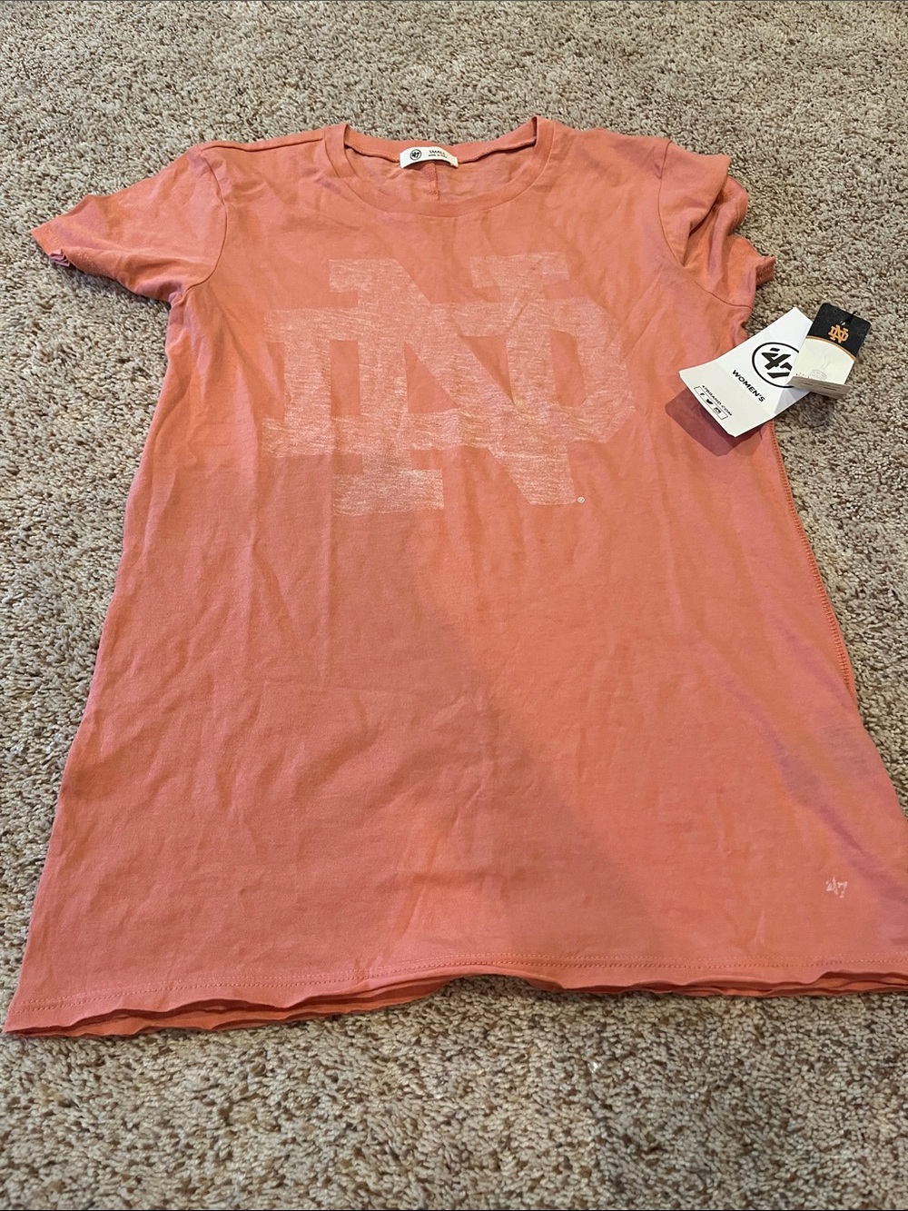 47 Brand Coral Short Sleeve Tee with Subtle Notre Dame Logo